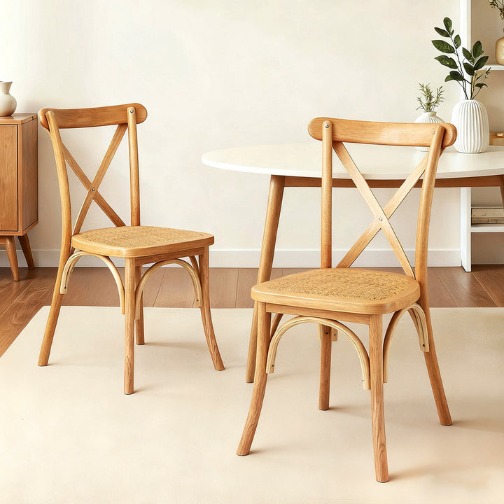 Artiss Rattan Kitchen Dining Chairs Cross-Back (Set of 2) Natural