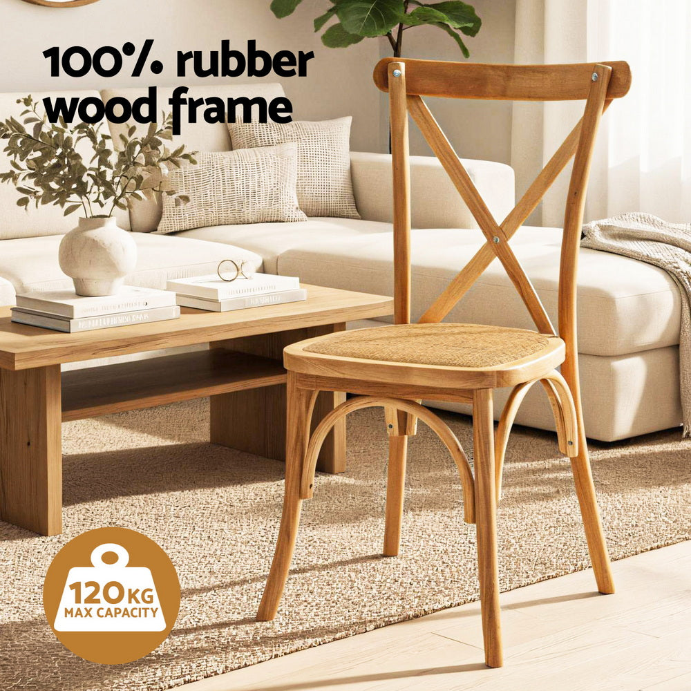 Artiss Rattan Kitchen Dining Chairs Cross-Back (Set of 4) Natural