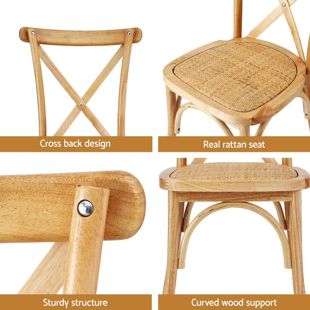 Artiss Rattan Kitchen Dining Chairs Cross-Back (Set of 4) Natural