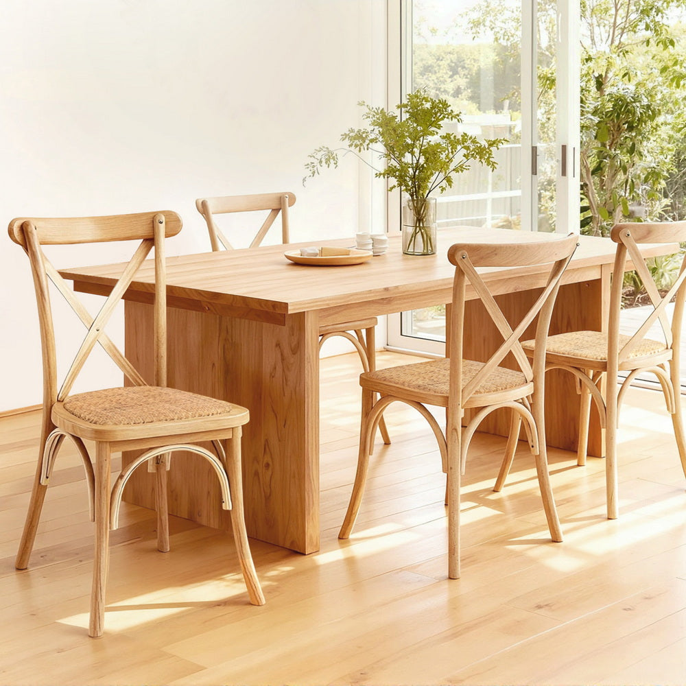Artiss Rattan Kitchen Dining Chairs Cross-Back (Set of 4) Natural