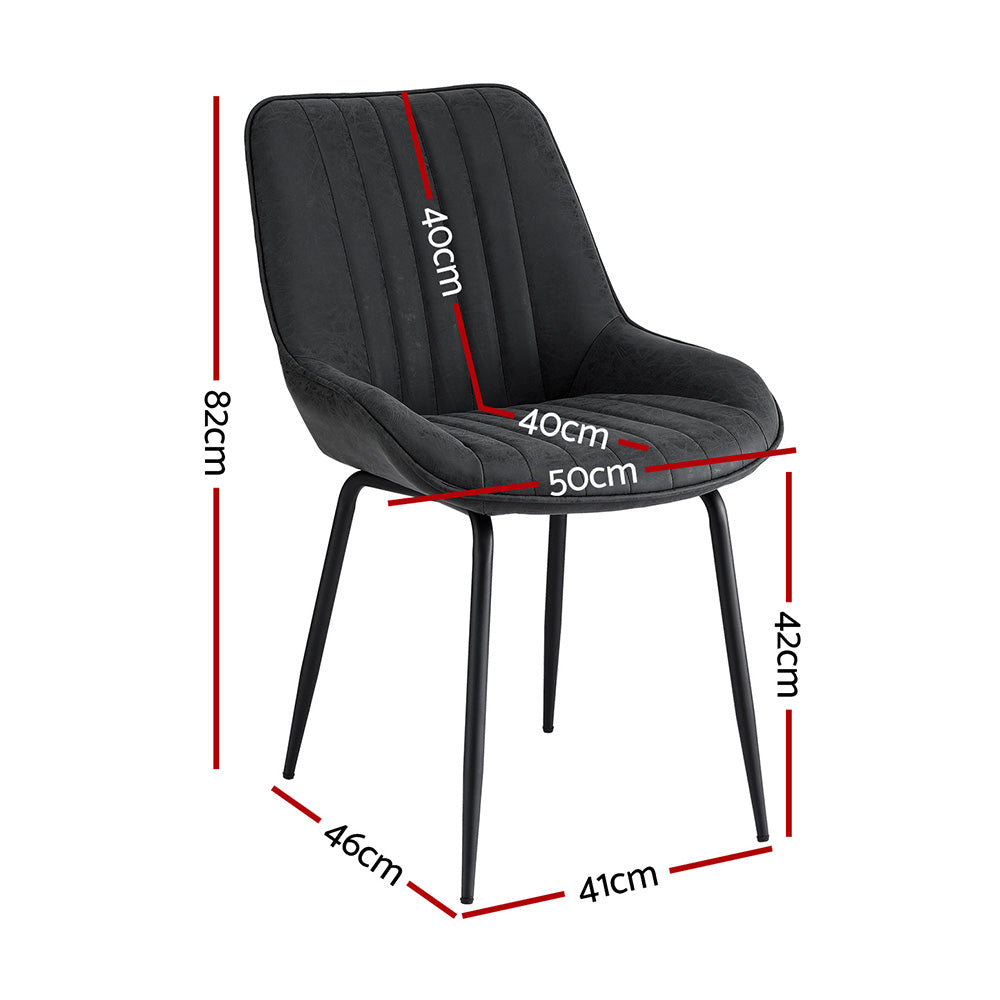 Artiss Vintage Leather Kitchen Dining Chairs (Set of 2) Black