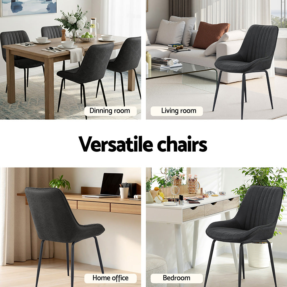 Artiss Vintage Leather Kitchen Dining Chairs (Set of 2) Black