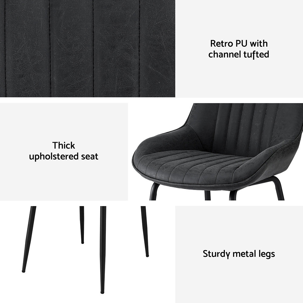 Artiss Vintage Leather Kitchen Dining Chairs (Set of 2) Black
