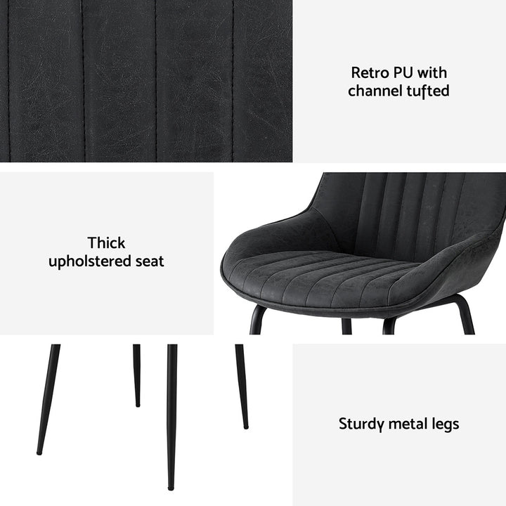 Artiss Vintage Leather Kitchen Dining Chairs (Set of 2) Black