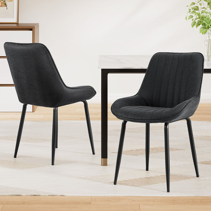 Artiss Vintage Leather Kitchen Dining Chairs (Set of 2) Black