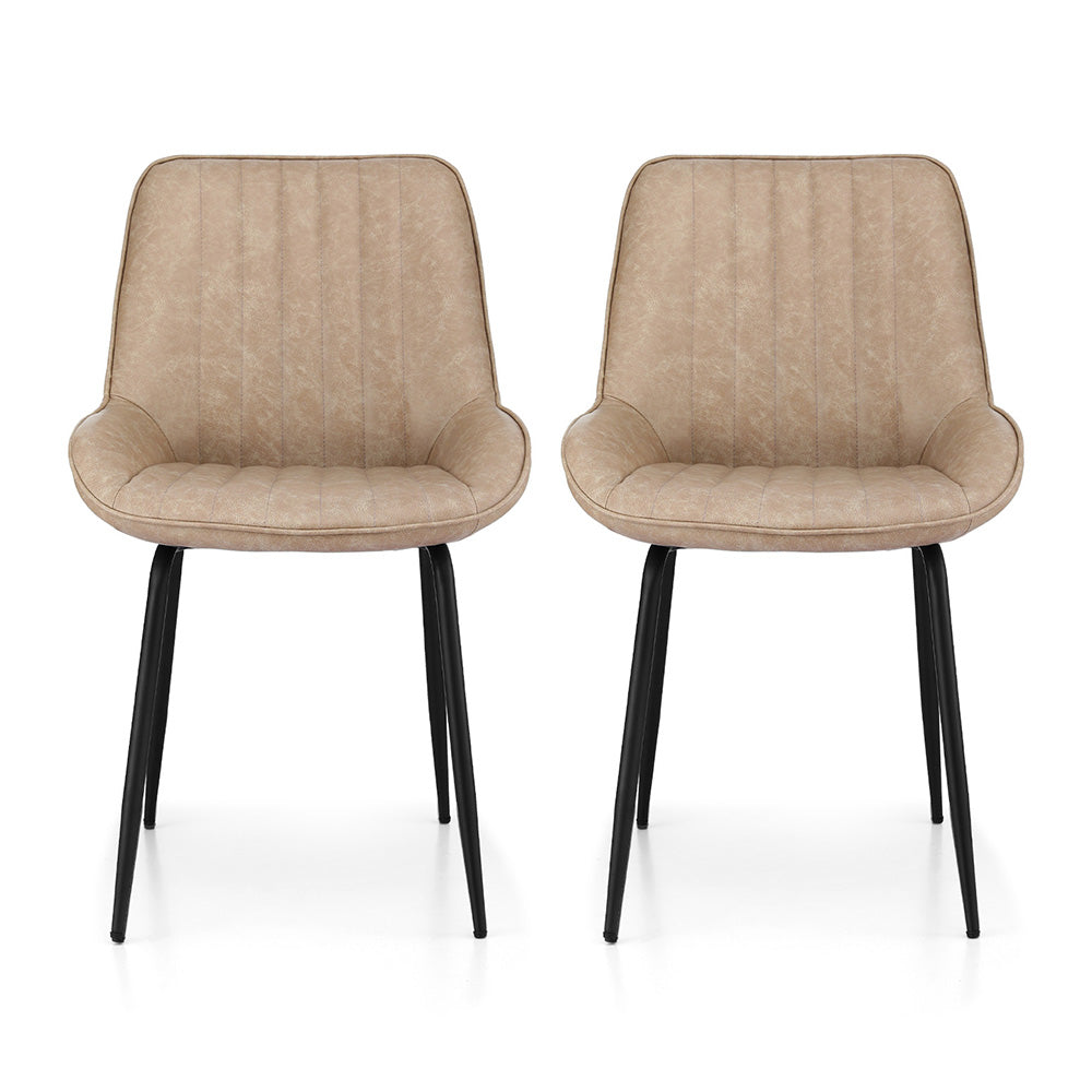 Artiss Vintage Leather Kitchen Dining Chairs (Set of 2) Beige