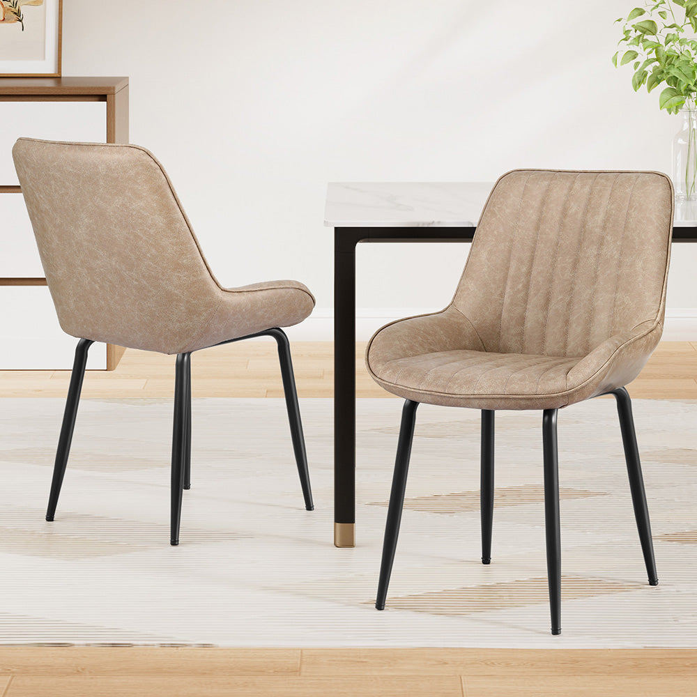 Artiss Vintage Leather Kitchen Dining Chairs (Set of 2) Beige