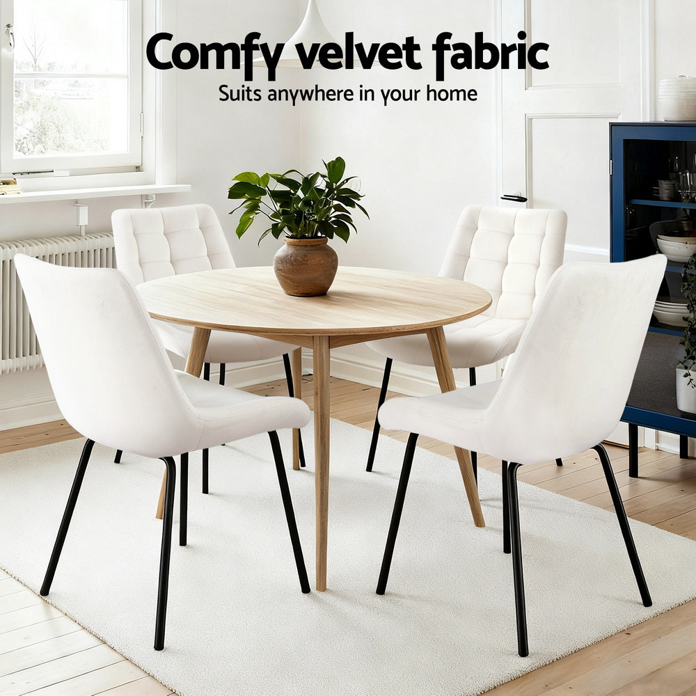 Artiss Velvet Fabric Kitchen Dining Chairs (Set of 2) Cream