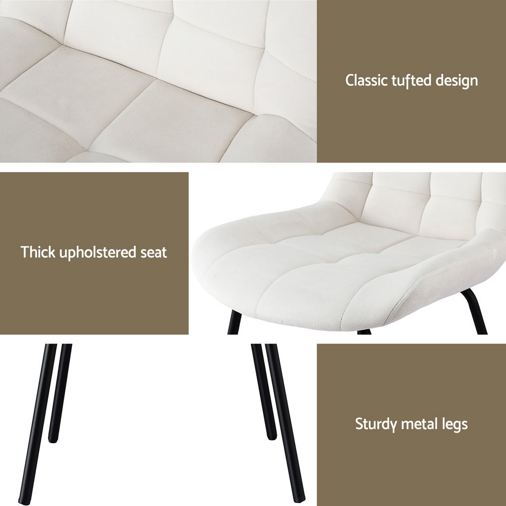Artiss Velvet Fabric Kitchen Dining Chairs (Set of 2) Cream