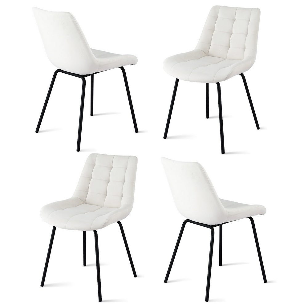 Artiss Velvet Fabric Kitchen Dining Chairs (Set of 4) Cream