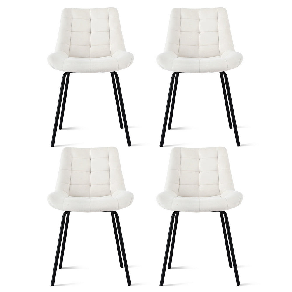 Artiss Velvet Fabric Kitchen Dining Chairs (Set of 4) Cream