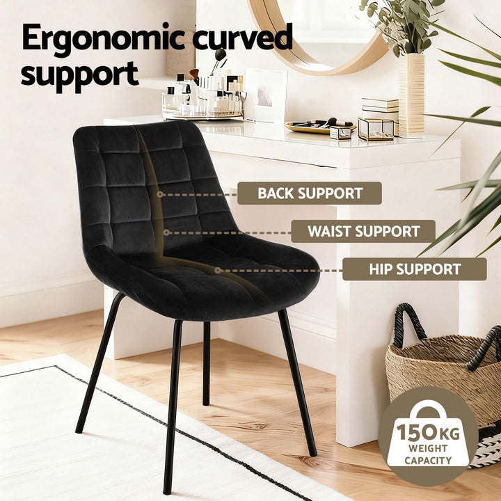 Artiss Velvet Fabric Kitchen Dining Chairs (Set of 2) Black