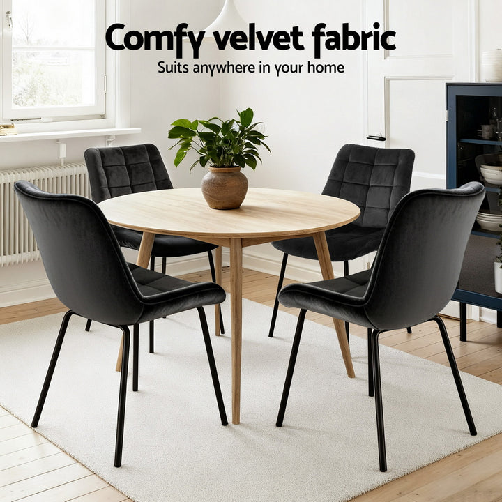 Artiss Velvet Fabric Kitchen Dining Chairs (Set of 2) Black