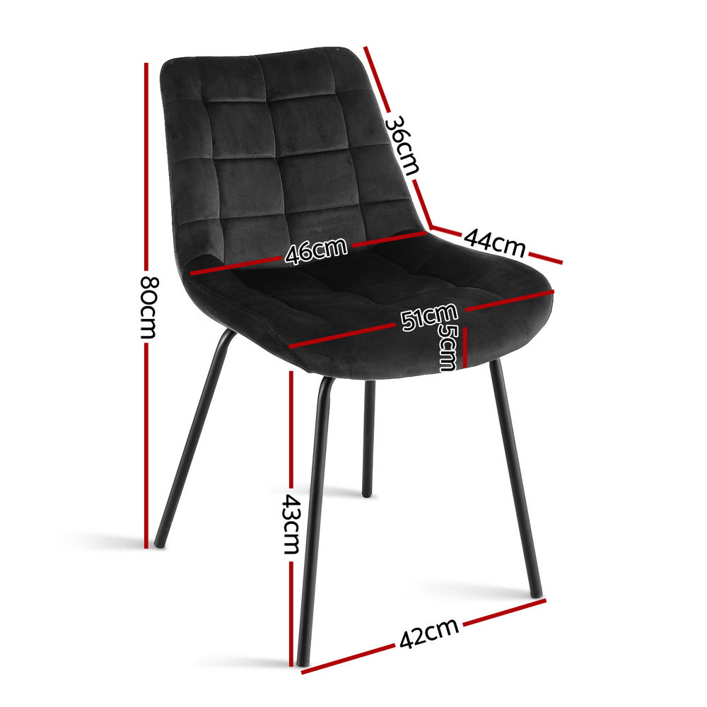 Artiss Velvet Fabric Kitchen Dining Chairs (Set of 4) Black