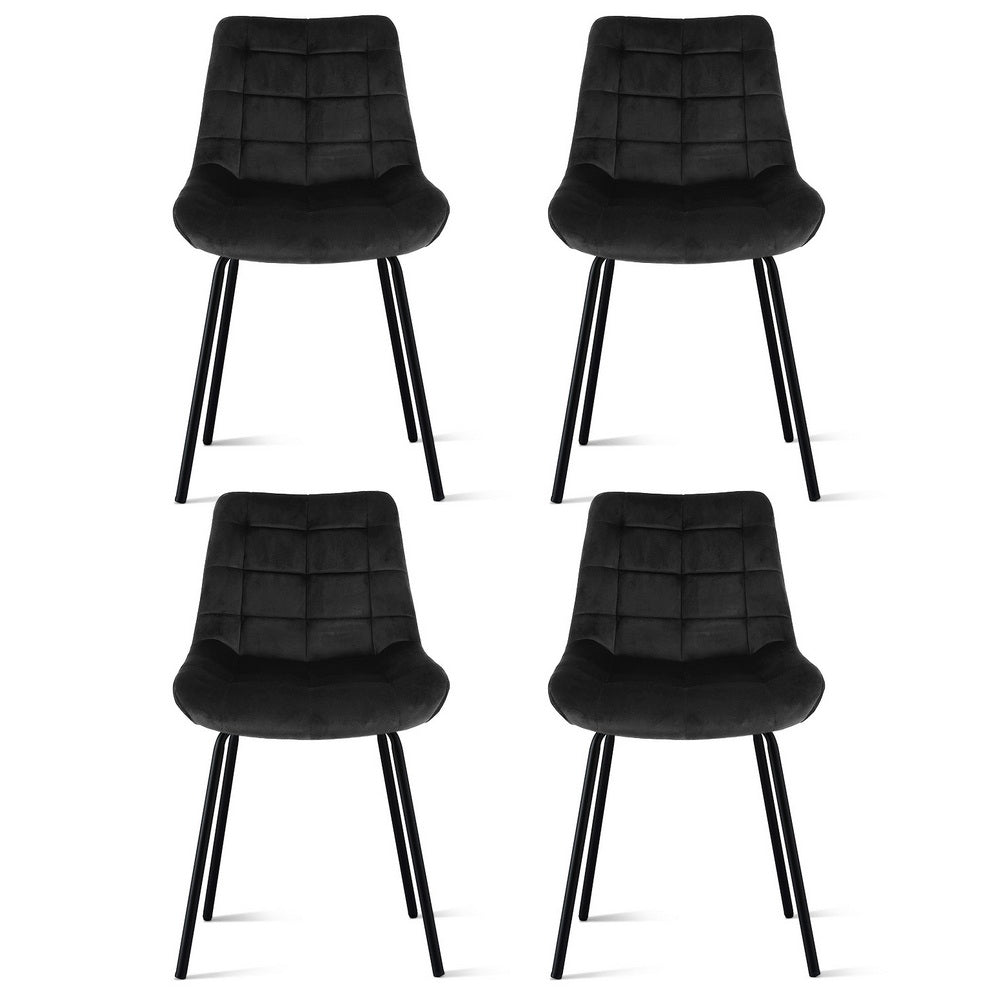 Artiss Velvet Fabric Kitchen Dining Chairs (Set of 4) Black