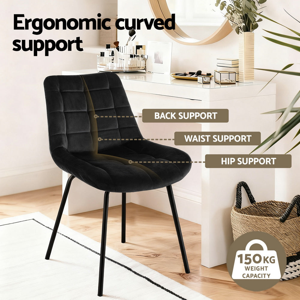 Artiss Velvet Fabric Kitchen Dining Chairs (Set of 4) Black