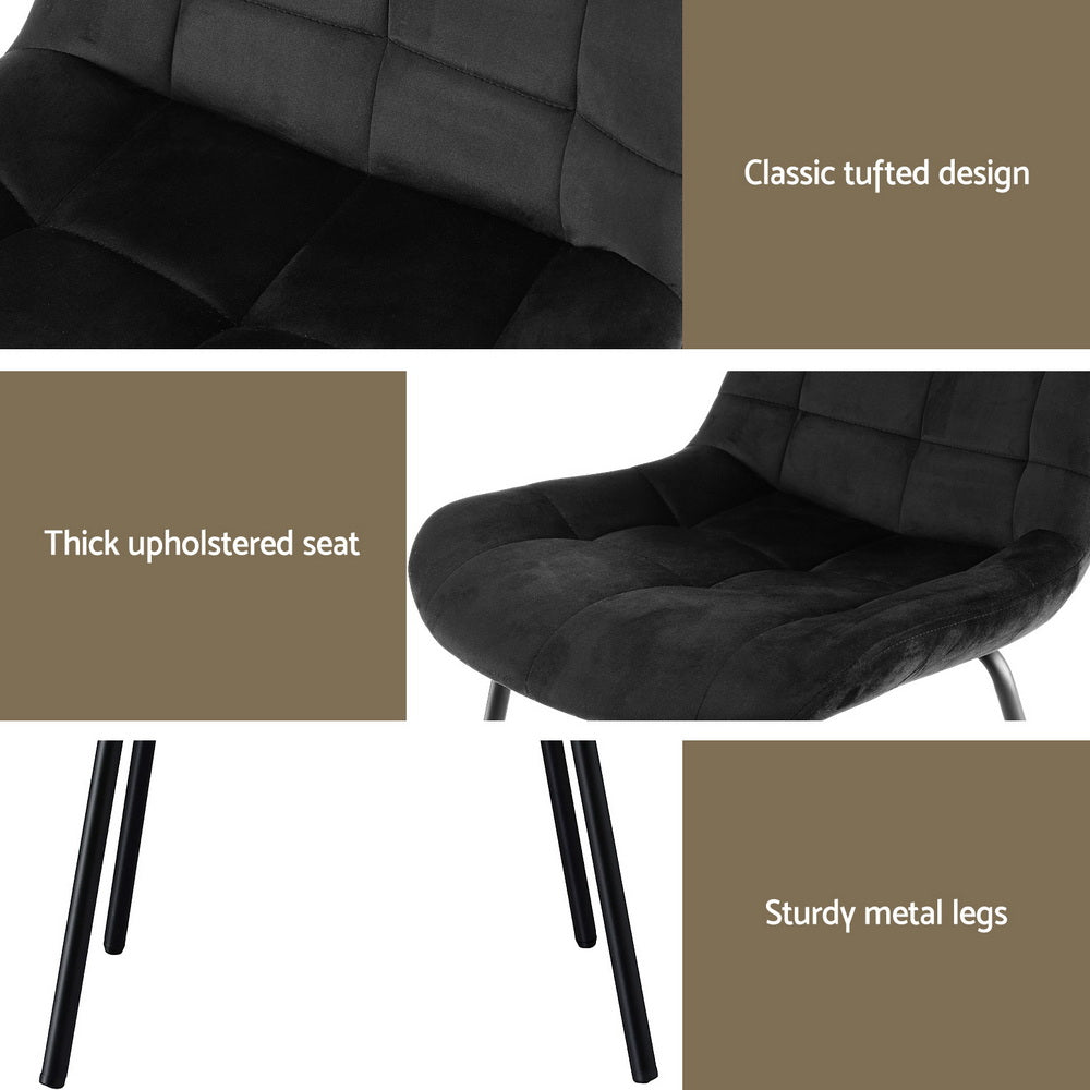 Artiss Velvet Fabric Kitchen Dining Chairs (Set of 4) Black