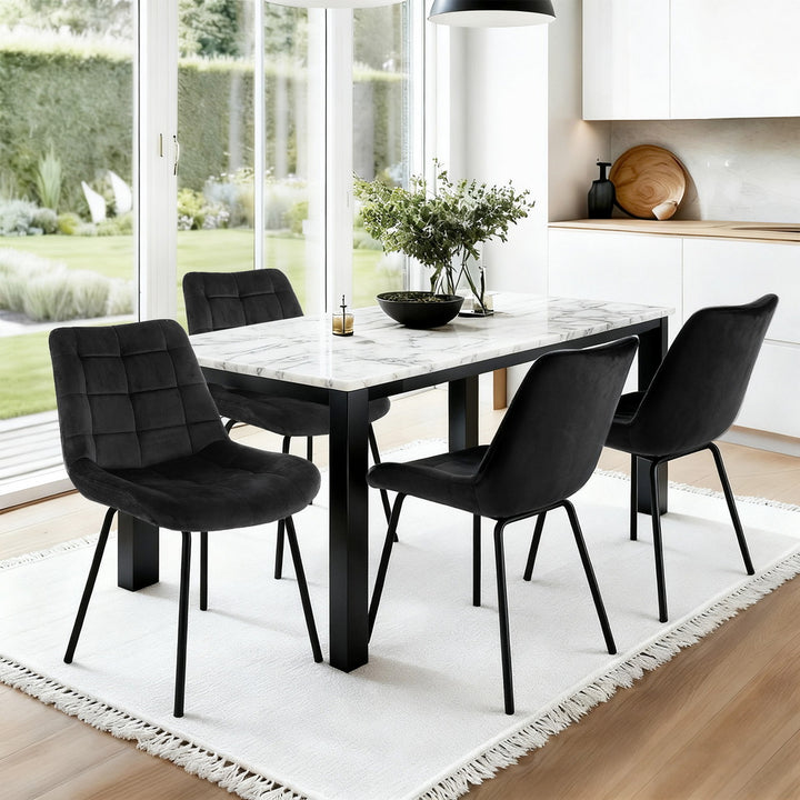 Artiss Velvet Fabric Kitchen Dining Chairs (Set of 4) Black