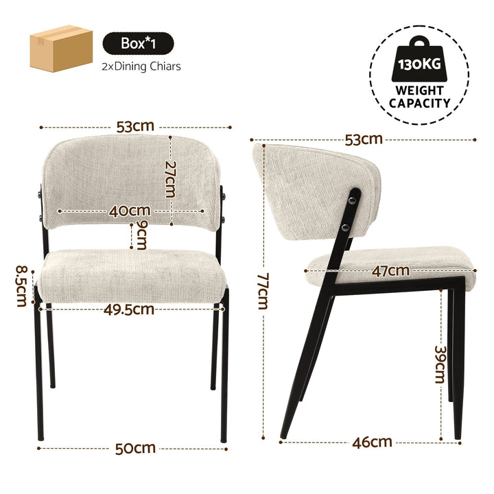 Artiss Linen Fabric Kitchen Dining Chairs Curved (Set of 2) Cream