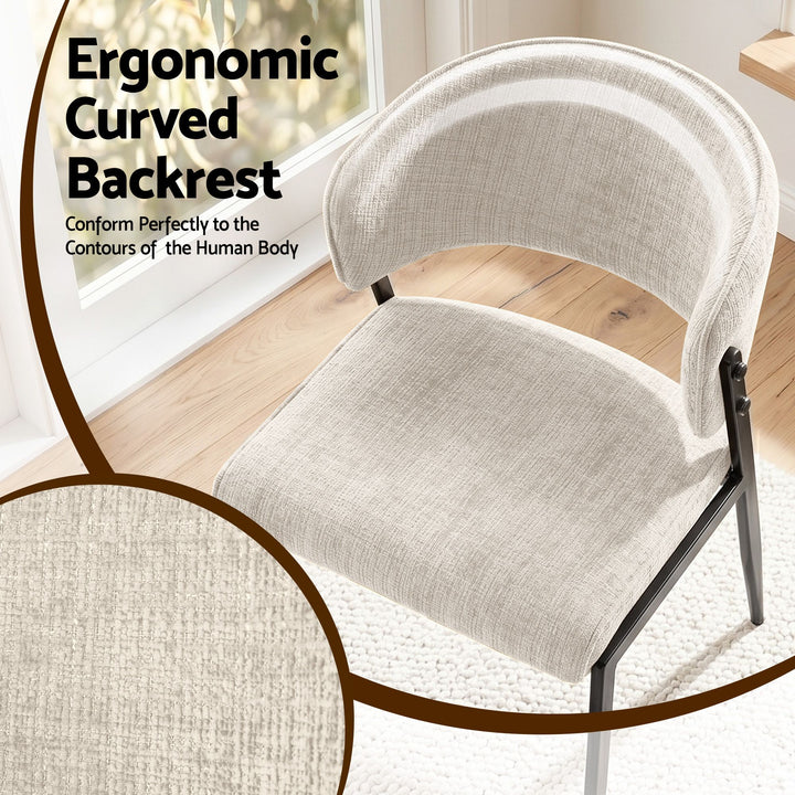 Artiss Linen Fabric Kitchen Dining Chairs Curved (Set of 2) Cream