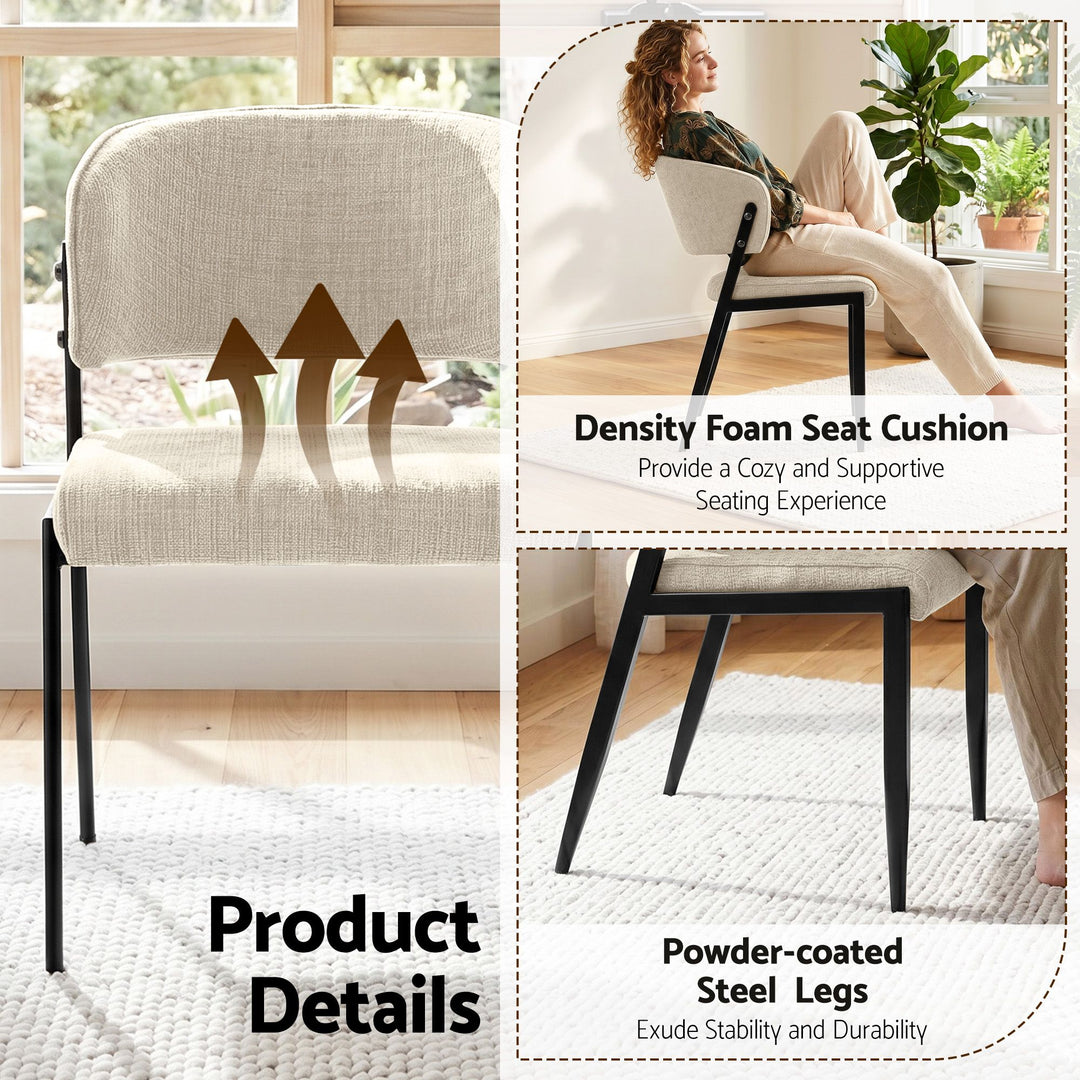 Artiss Linen Fabric Kitchen Dining Chairs Curved (Set of 2) Cream