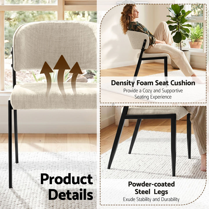 Artiss Linen Fabric Kitchen Dining Chairs Curved (Set of 2) Cream