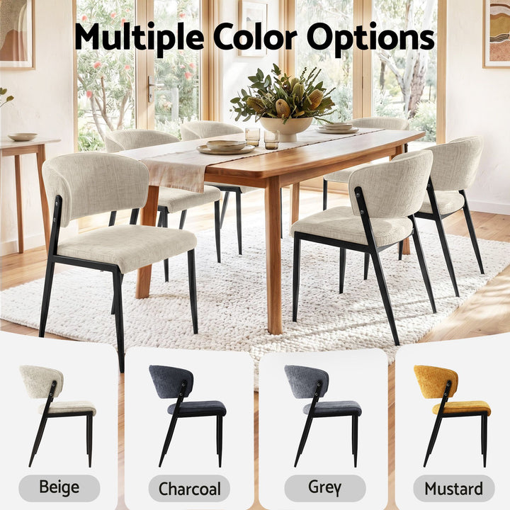 Artiss Linen Fabric Kitchen Dining Chairs Curved (Set of 2) Cream