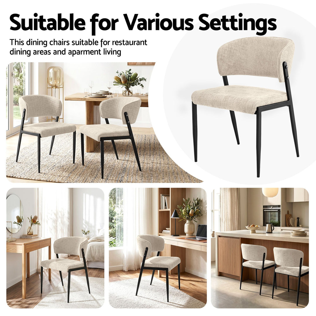 Artiss Linen Fabric Kitchen Dining Chairs Curved (Set of 2) Cream