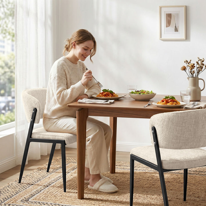 Artiss Linen Fabric Kitchen Dining Chairs Curved (Set of 2) Cream