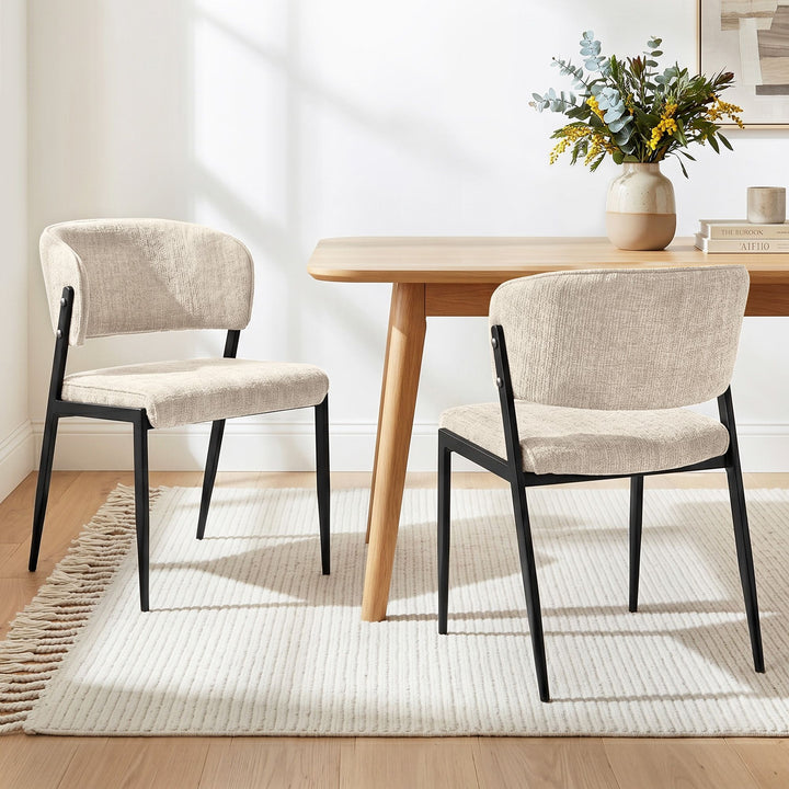 Artiss Linen Fabric Kitchen Dining Chairs Curved (Set of 2) Cream