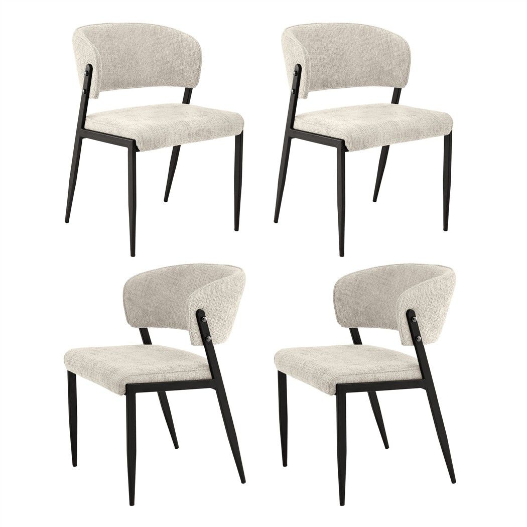 Artiss Linen Fabric Kitchen Dining Chairs Curved (Set of 4) Cream