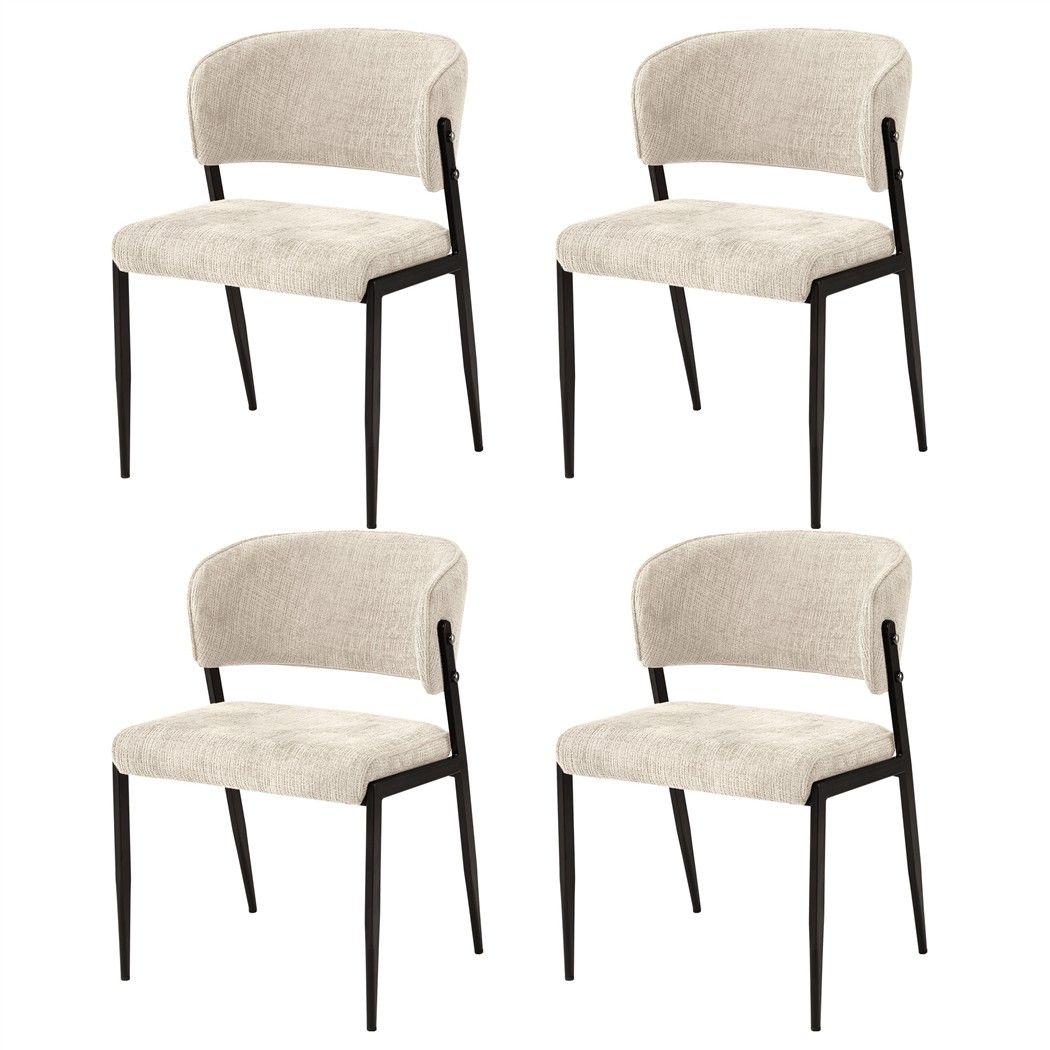 Artiss Linen Fabric Kitchen Dining Chairs Curved (Set of 4) Cream