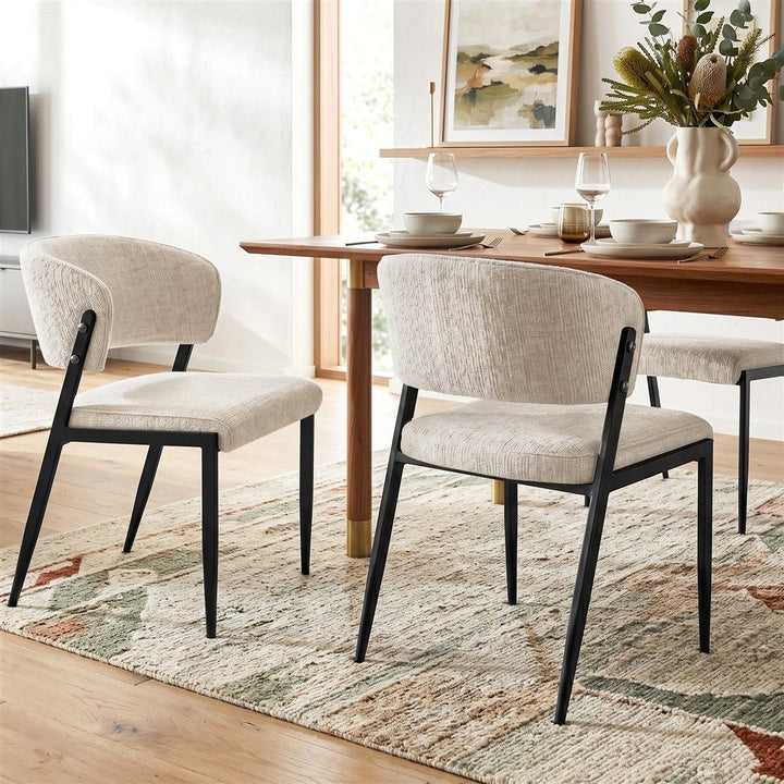 Artiss Linen Fabric Kitchen Dining Chairs Curved (Set of 4) Cream