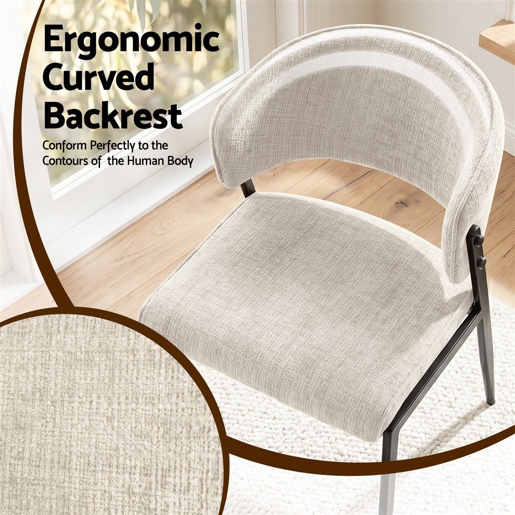 Artiss Linen Fabric Kitchen Dining Chairs Curved (Set of 4) Cream