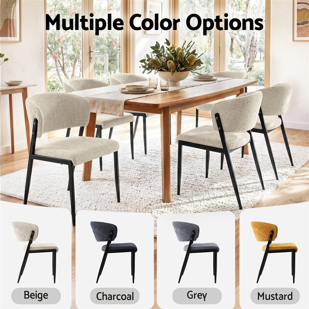 Artiss Linen Fabric Kitchen Dining Chairs Curved (Set of 4) Cream