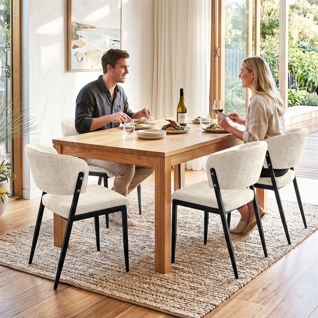 Artiss Linen Fabric Kitchen Dining Chairs Curved (Set of 4) Cream