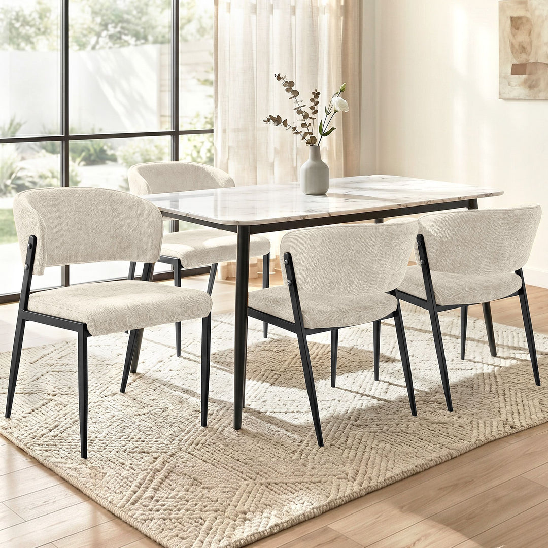 Artiss Linen Fabric Kitchen Dining Chairs Curved (Set of 4) Cream