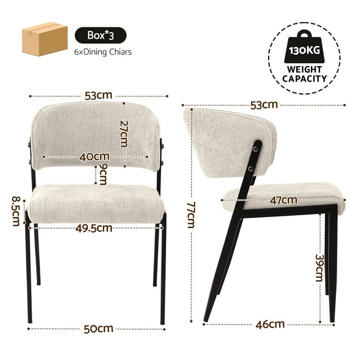 Artiss Linen Fabric Kitchen Dining Chairs Curved (Set of 6) Cream