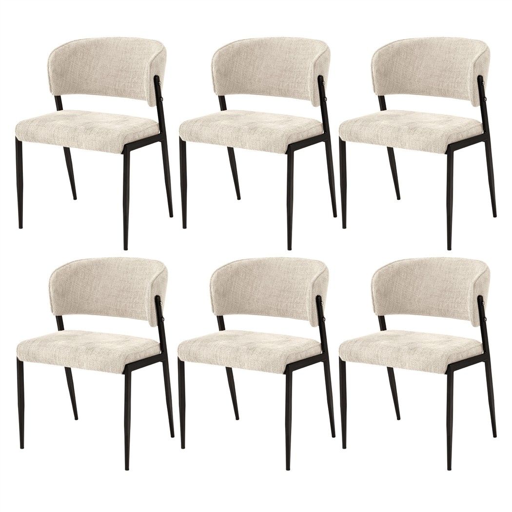 Artiss Linen Fabric Kitchen Dining Chairs Curved (Set of 6) Cream
