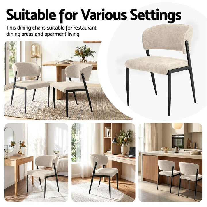 Artiss Linen Fabric Kitchen Dining Chairs Curved (Set of 6) Cream