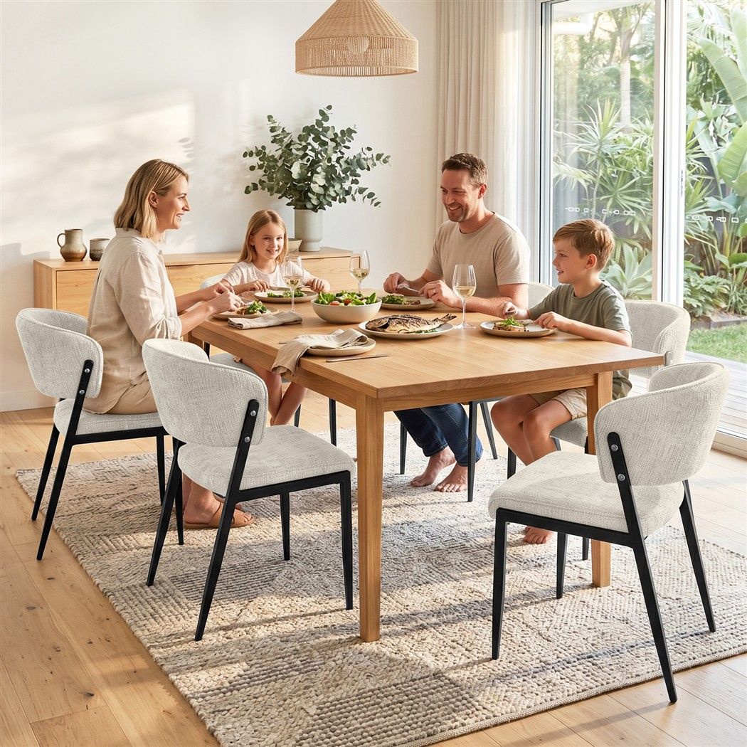 Artiss Linen Fabric Kitchen Dining Chairs Curved (Set of 6) Cream