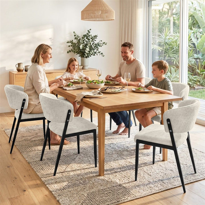 Artiss Linen Fabric Kitchen Dining Chairs Curved (Set of 6) Cream