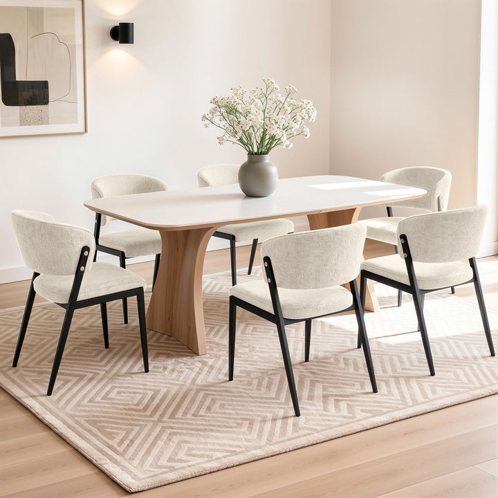 Artiss Linen Fabric Kitchen Dining Chairs Curved (Set of 6) Cream