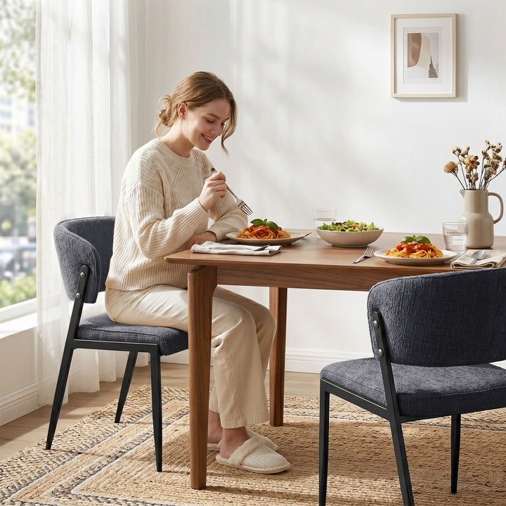 Artiss Linen Fabric Kitchen Dining Chairs Curved (Set of 2) Charcoal