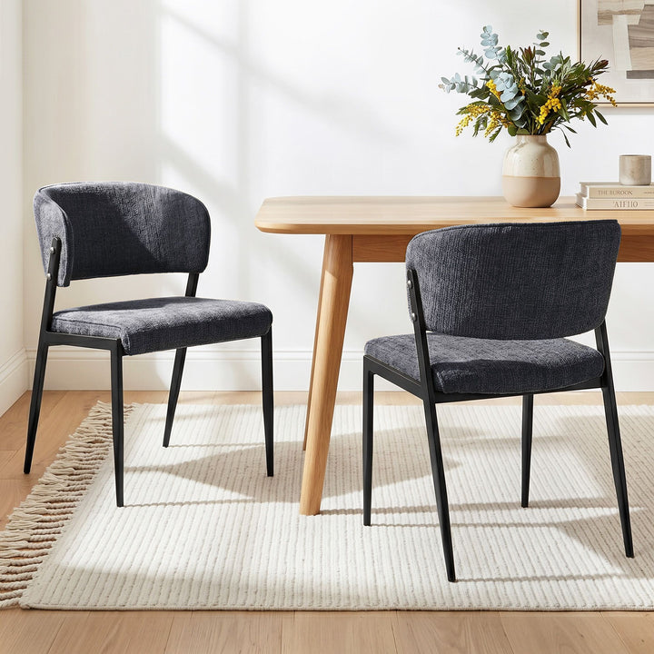 Artiss Linen Fabric Kitchen Dining Chairs Curved (Set of 2) Charcoal