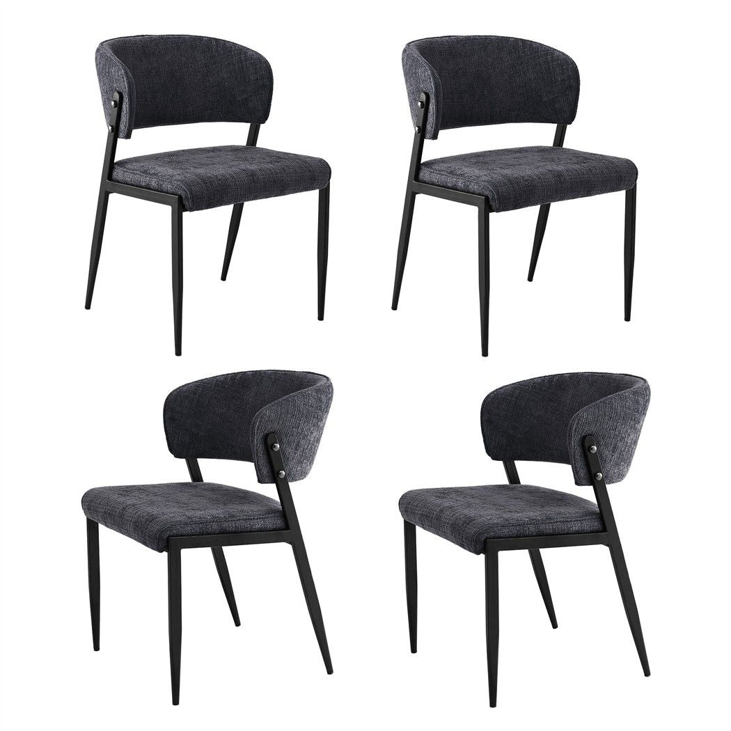 Artiss Linen Fabric Kitchen Dining Chairs Curved (Set of 4) Charcoal