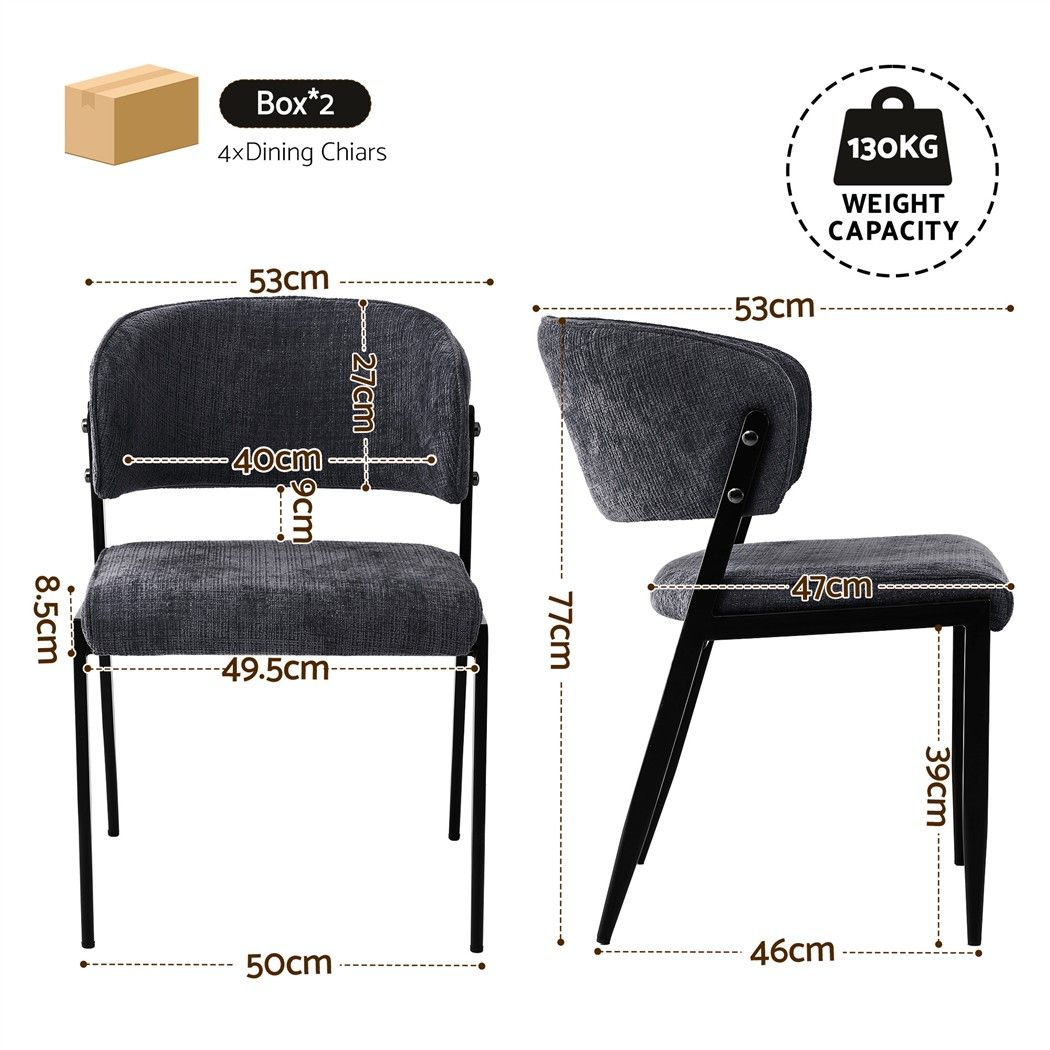 Artiss Linen Fabric Kitchen Dining Chairs Curved (Set of 4) Charcoal