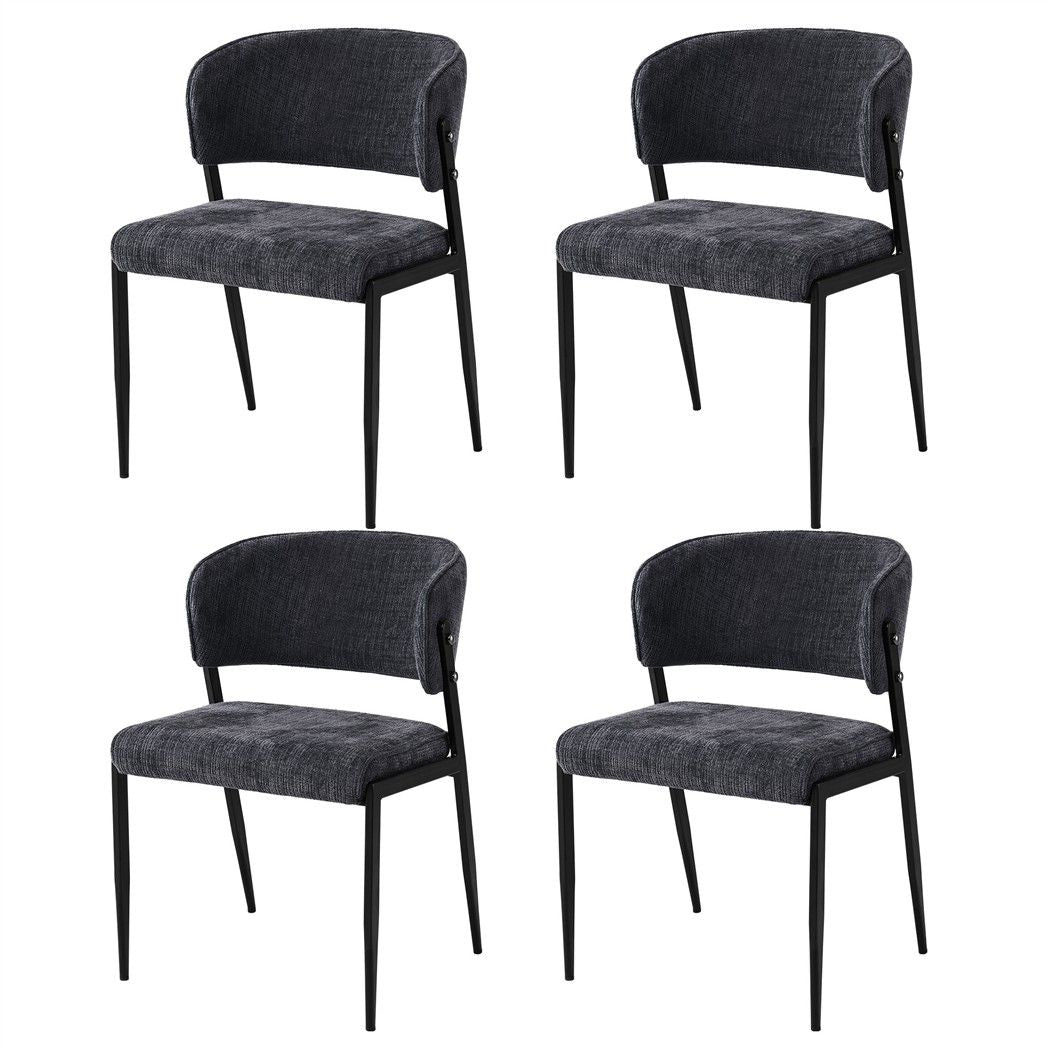 Artiss Linen Fabric Kitchen Dining Chairs Curved (Set of 4) Charcoal