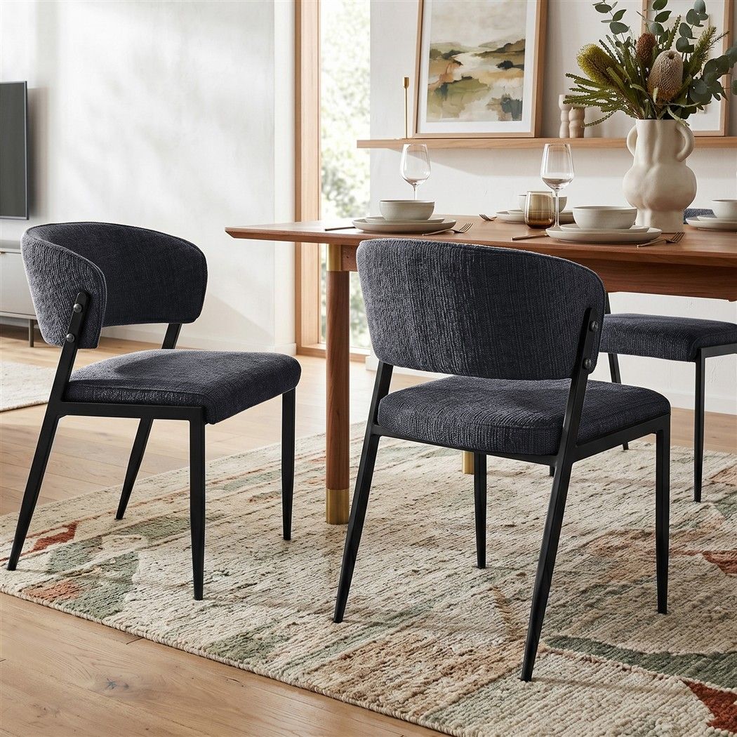 Artiss Linen Fabric Kitchen Dining Chairs Curved (Set of 4) Charcoal