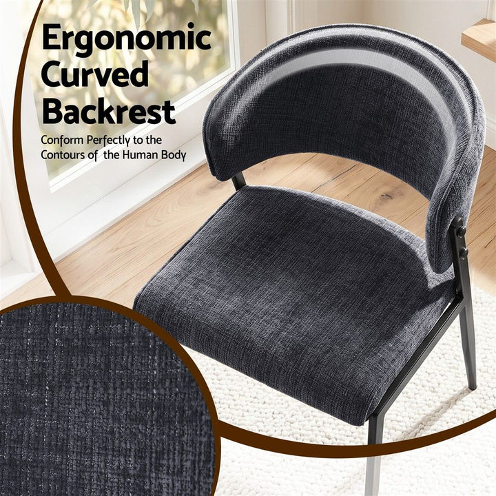 Artiss Linen Fabric Kitchen Dining Chairs Curved (Set of 4) Charcoal